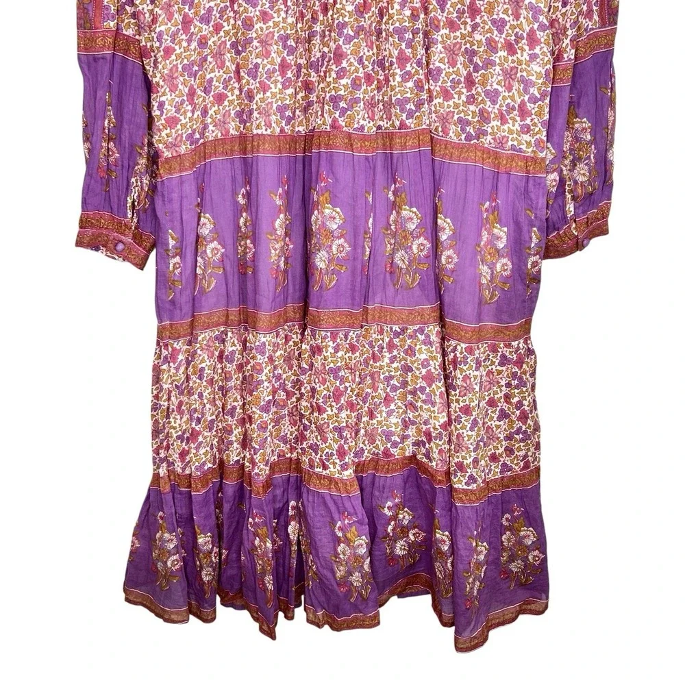Blue Boheme Boho Peasant Dress M/L Indie Cottage Floral Festival Midi Romantic - Picture 10 of 11
